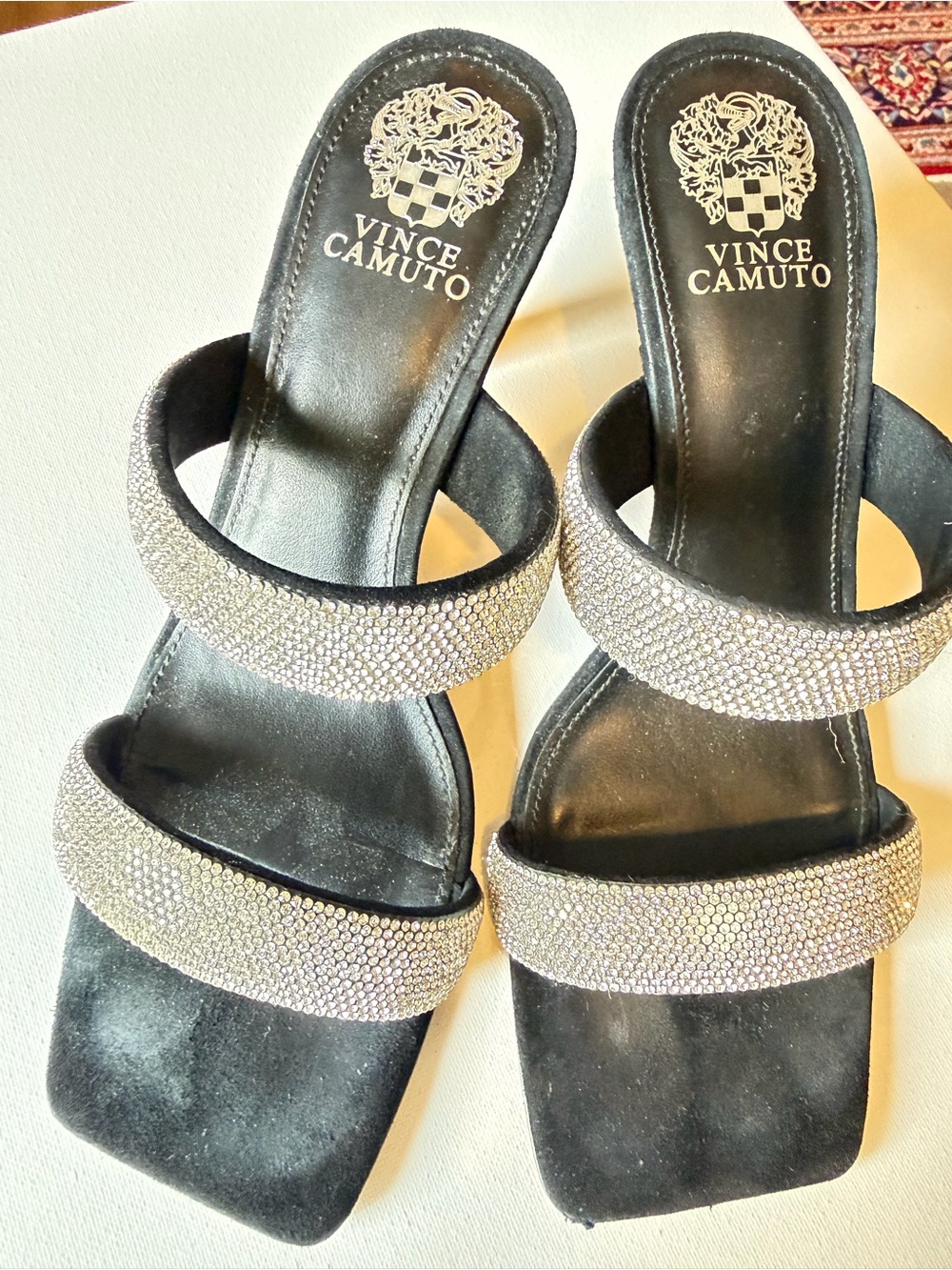 Vince Camuto Black Slide Sandals with Silver Crystal Straps size 10M
